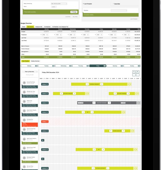 The Kobas rota creator, showing a week of shifts on a timeline